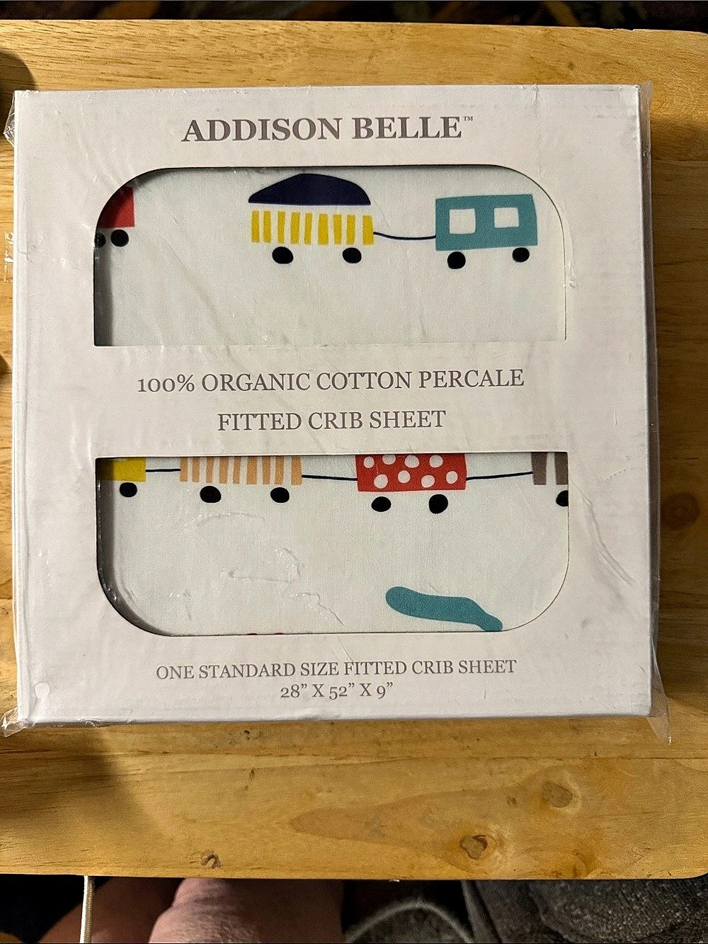 Addison Belle Organic Cotton Percale Fitted Crib Sheet - Train Print